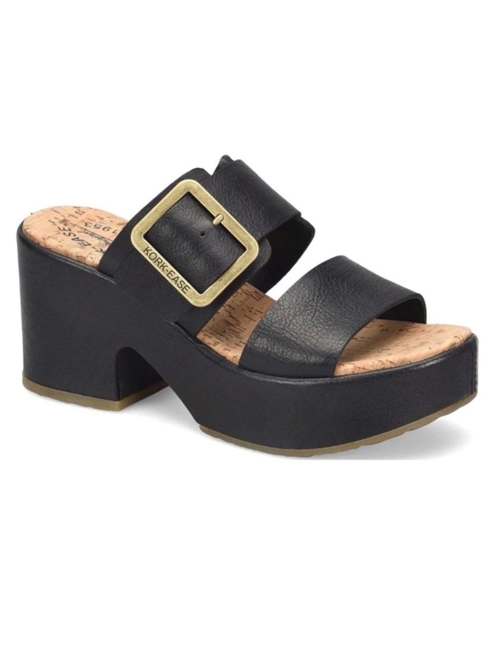 Kork Ease Taige Black Leather Platform Slide Sandals 8